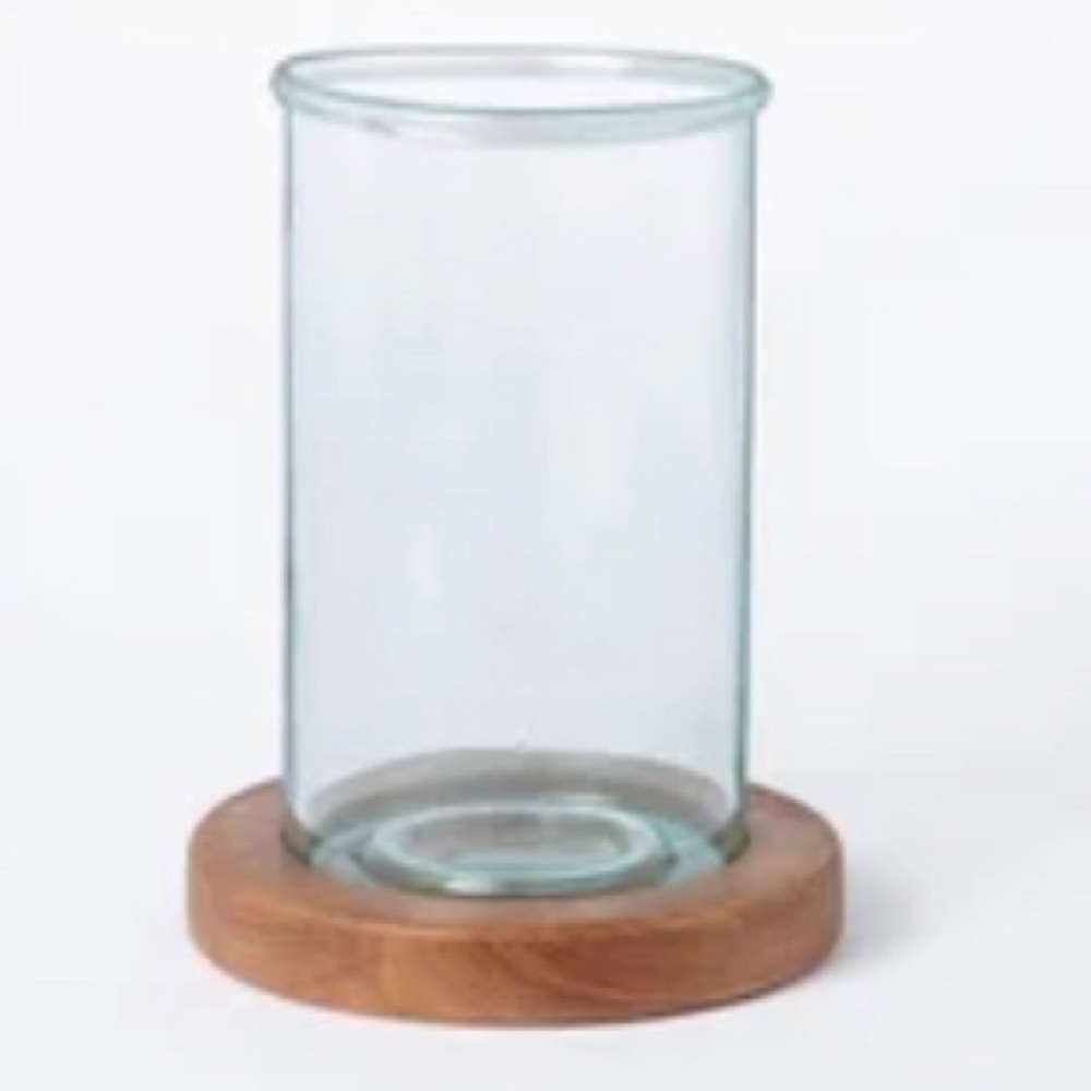 Candle Holders seeded glass / wood bottom